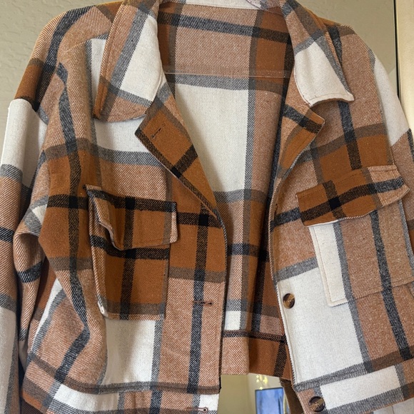 Plaid Brown and White Women's Jacket - Picture 4 of 4